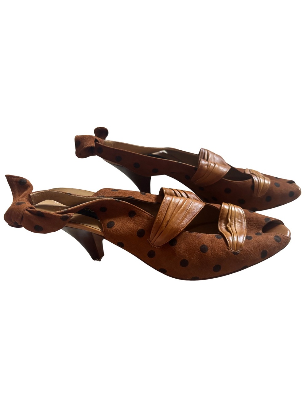 Sidonie Larizzi Brown Polka Dot Slingback Heels